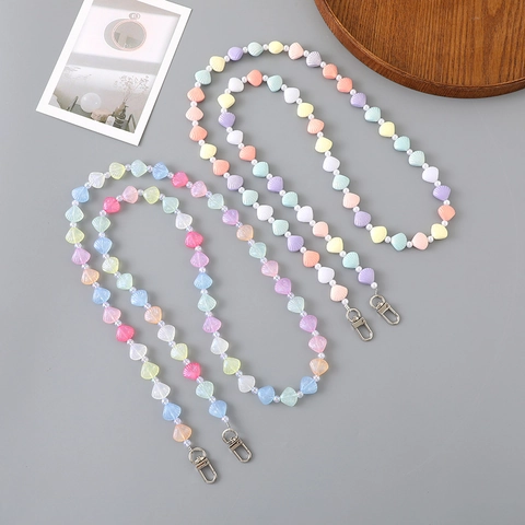 Correa de Bandolera con Cuentas de Colores Macaron Conchas de Acrílico Perlas Artificiales de Imitación Cadena Decorativa para Teléfono y Bolso