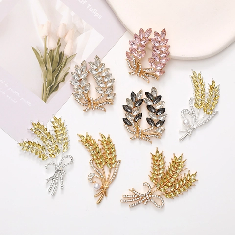 Elegant Wheat Ear Zinc Alloy Rhinestone Shoe Charms DIY Accessories For Clogs Shiny Crystal Wheat Ear Decoration For Women