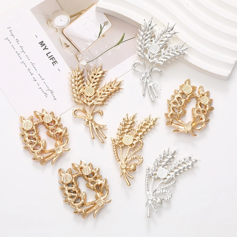 Elegant Wheat Ear Zinc Alloy Rhinestone Shoe Charms DIY Accessories For Clogs Shiny Crystal Wheat Ear Decoration For Women