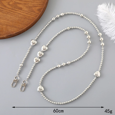 Beaded Heart Bowknot Crossbody Phone Lanyard Artificial Pearl Metal Chain Bag Replacement Strap Decorative Accessory For Women