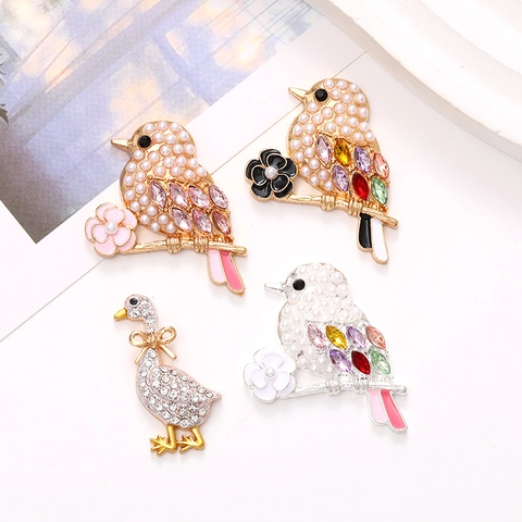 Accesorios de Joyería DIY Aleación Perla Artificial Strass Pájaro Pato Forma Decoración de Funda de Teléfono Materiales Colgante Artesanal