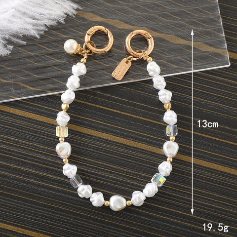 Ciondolo per Borsa con Perle Artificiali Irregolari Chiusura in Lega di Metallo Pendente a Cuore Fiore di Cristallo Catena per Cellulare