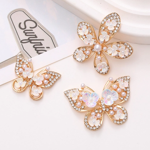 Breloques DIY Papillon et Fleur en Alliage avec Strass et Perles Artificielles pour Coque de Téléphone et Création de Bijoux