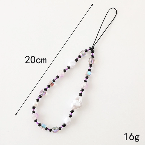 Handmade Beaded Phone Strap With Artificial Pearl Crystal Cube Beads Irregular Chain Phone Charm For Women Handbag Decor