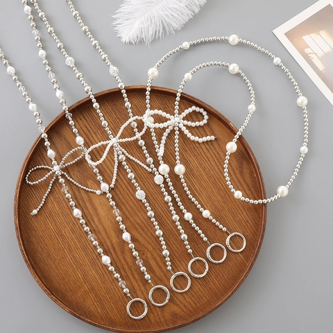 Versilberte Perlen Handy-Kette Mit Künstliche Perle Schleife Strap Mode Taschenanhänger Zubehör Für Damen