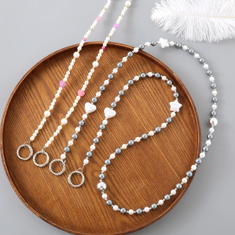 Cordoncino per Cellulare con Perline a Forma di Cuore e Stella per Donna in Perla Artificiale Acrilico Lega Tracolla per Borsa Catena di Ricambio Accessorio Decorativo