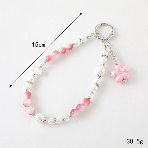 Süßer Perlen Schlüsselanhänger Taschenanhänger Für Damen Mädchen Mit Künstlicher Perle Crackle-Perle Herz Blumen Anhänger Handyband