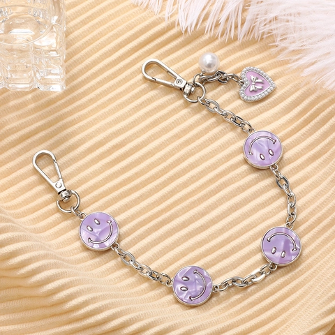 Mode Silber Metallkette Lächeln Gesicht Herz Anhänger Charm Für Tasche Handy DIY Schlüsselanhänger Damen Accessoire