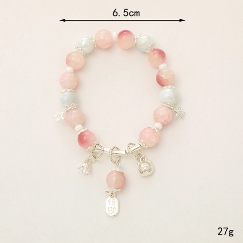 Elegant Moonstone Effect Glass Beaded Bracelet For Women Sweet Pastel Beaded Hand Chain With Lucky Charms Star Bell Butterfly Jewelry Gift
