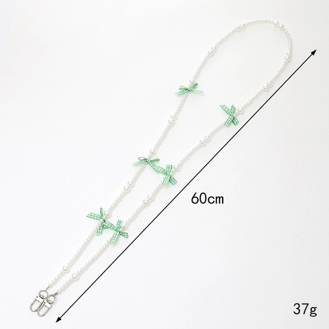 Sweet Faux Artificial Pearl Beaded Phone Lanyard With Fabric Bows Decorative Crossbody Mobile Phone Chain Bag Charm Strap For Women