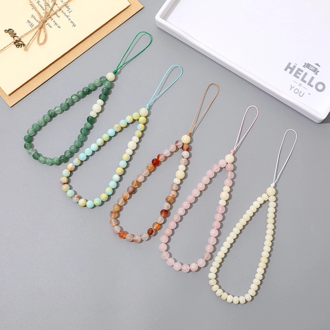 Neo-Chinese Style Natural Stone Agate Beaded Phone Lanyard Anti-Lost Wrist Strap Hand-Woven Phone Decoration For Women