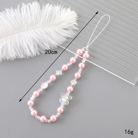 Handgefertigte Perlen Handykette Künstliche Perle Herz Schleife Lanyard Bunte Acrylperlen CCD Kamera Tasche Anhänger Schlüsselanhänger Zubehör Für Damen