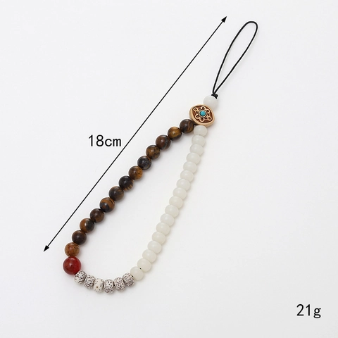 Catena per Cellulare in Bodhi di Giada Bianca Nuovo Stile Cinese Donna Cordino in Pietra Naturale Pendente per Fotocamera Borsa Etnico