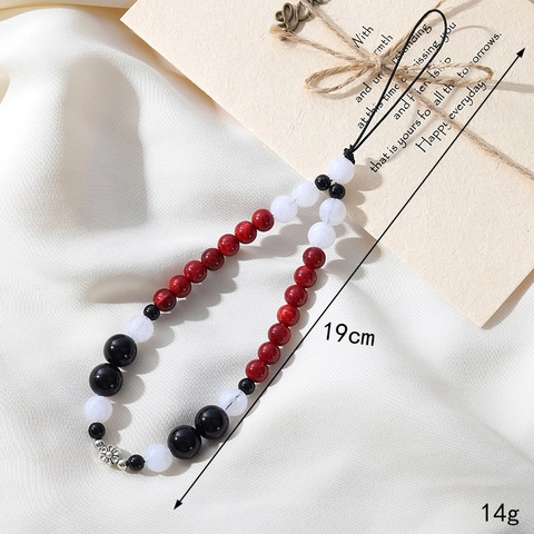 Handmade Beaded Phone Lanyard Strap For Women Chinese Style Purple Jade Agate Beads Anti-Lost Wrist Cord Flower Case Charm