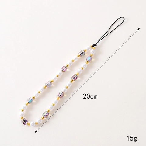 Cadena de Teléfono de Perlas Artificiales y Cristales Irisados de Lujo para Mujer Dulce Exquisita Cuentas Espaciadoras de Aleación Cordón de Teléfono Hecho a Mano