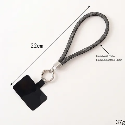 Luxury Sparkly Rhinestone Mesh Rope Phone Lanyard Wrist Strap With Metal Ring And Tether Tab Fashion Keychain For Women