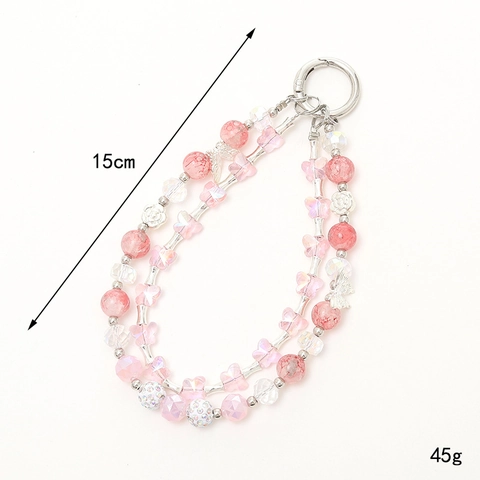 Kristallperlen Doppel Kette Schmetterling Blume Schlüsselanhänger Taschenanhänger Handyband Für Damen Mode Accessoires