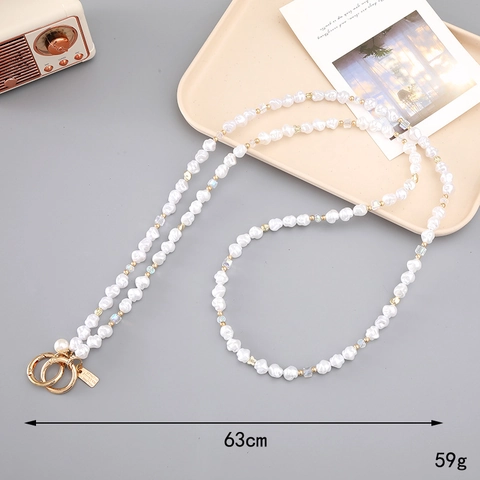 Baroque Style Imitation Artificial Pearl Crossbody Phone Lanyard Chain With Alloy Heart Pendant Long DIY Anti-Lost Strap For Women