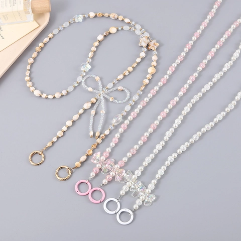 Mode Handgefertigte Künstliche Perlen Umhänge Handykette Künstliche Perle Schleife Stern Taschenanhänger Zubehör Für Damen Süß Elegant