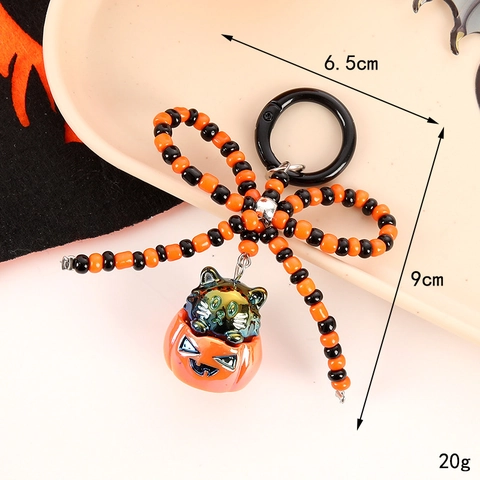 Halloween Beaded Keychain Pumpkin Skull Bow Bag Pendant Witch Hat Ghost Pirate Jack-O-Lantern Festive Accessory For Women