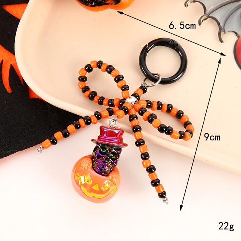 Halloween Beaded Keychain Plastic Resin Bowknot Pumpkin Ghost Skull Bag Charm Festive Decoration For Women Kids Accessory