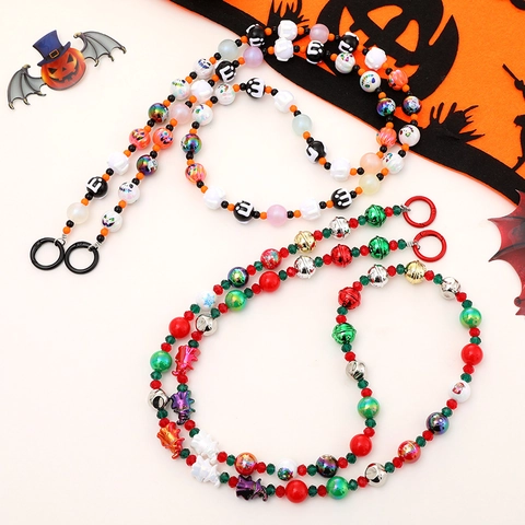 Halloween Kerst Kralen Crossbody Koord Pompoen Schedel Acryl Telefoonketting Bel Tas Accessoire Voor Dames