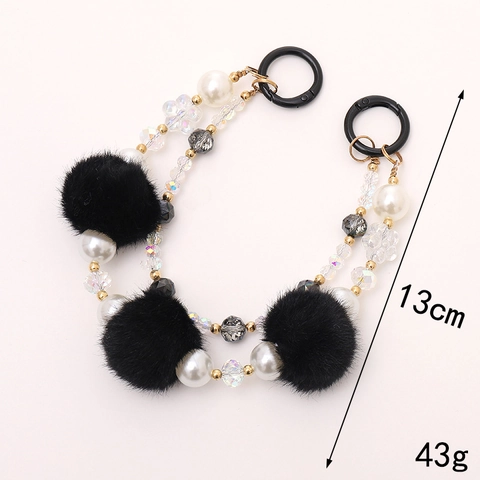 Süße Doppel-Kette Plüschball Perlen Handyband Künstliche Perle Acryl Perle Schlüsselanhänger Taschenanhänger Koreanisches Zubehör