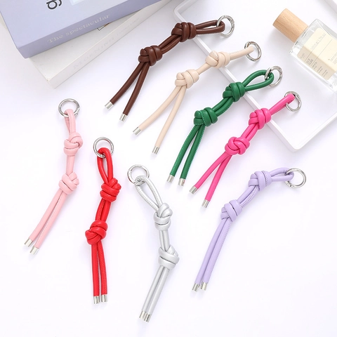 Portachiavi con Nodo in Pelle PU alla Moda per Donna Accessorio per Ciondolo Borsa a Corda Annodato a Mano Regalo Versatile