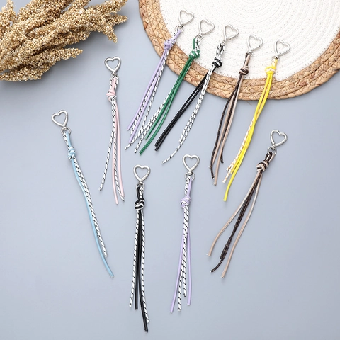 Braided Faux Leather Rope Keychain Heart Shaped Alloy Spring Buckle Simple Bag Charm Pendant Phone Lanyard For Women