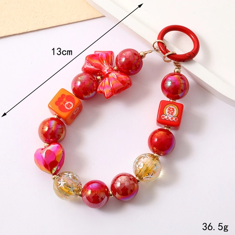 Handmade Beaded Keychain Star Bow Charm Acrylic Iridescent Phone Pendant Versatile Fashion Bag Hanging Ornament Accessories