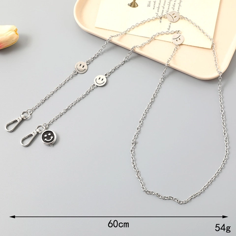 Chaîne en Métal Argenté Bandoulière pour Sacs Cordon de Téléphone Avec Pendentif Smiley Accessoire de Sac de Mode