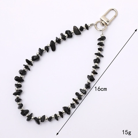 Natural Stone Beaded Phone Charm Amethyst Rose Quartz Chips Keychain Bag Accessory For Women Fashion Jewelry Hanging Ornament
