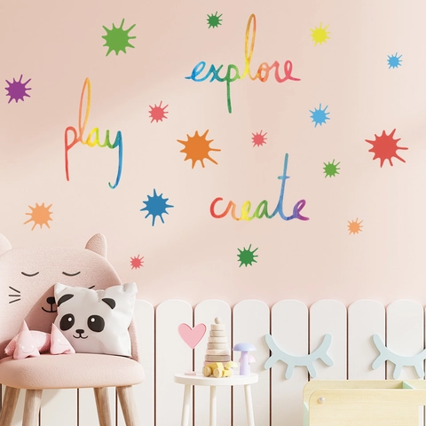 Kleurrijke Regenboog Verfspatten Letter Muurstickers PVC Play Explore Create Artistiek Decor Voor Kinderkamer Slaapkamer