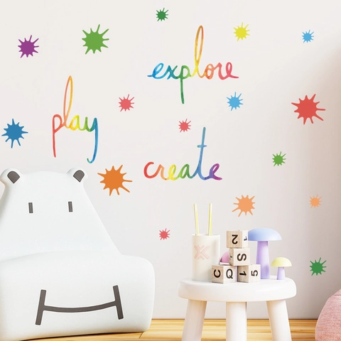 Kleurrijke Regenboog Verfspatten Letter Muurstickers PVC Play Explore Create Artistiek Decor Voor Kinderkamer Slaapkamer