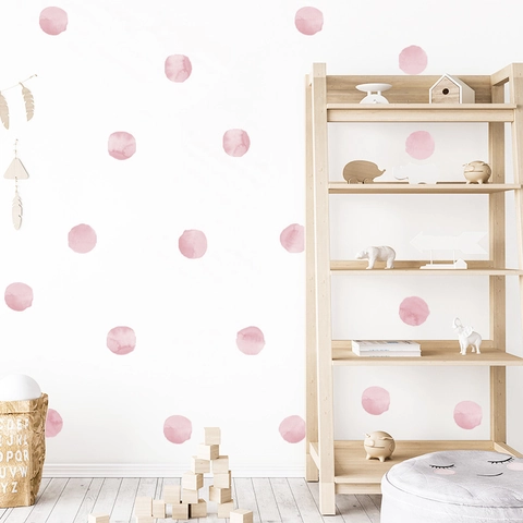 Nordic Pink Watercolor Polka Dot Wall Stickers For Kids Nursery Bedroom PVC Removable Round Decals Aesthetic Home Decor Style