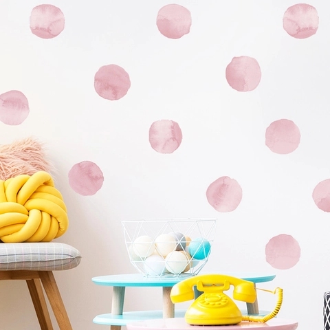 Nordic Pink Watercolor Polka Dot Wall Stickers For Kids Nursery Bedroom PVC Removable Round Decals Aesthetic Home Decor Style