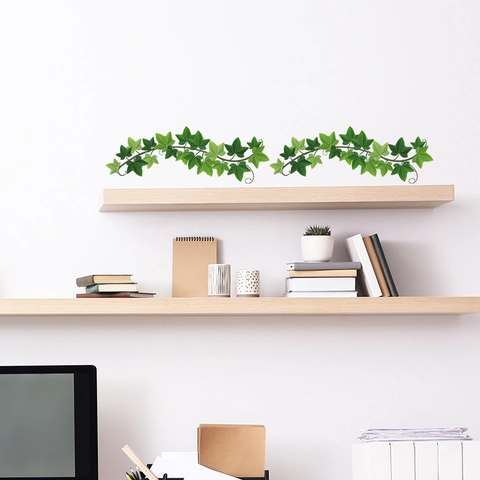 Sticker Mural Feuille de Plante Verte Lierre Style Nordique PVC Auto-adhésif Vigne Décalcomanie pour Chambre Salon Maison Décor