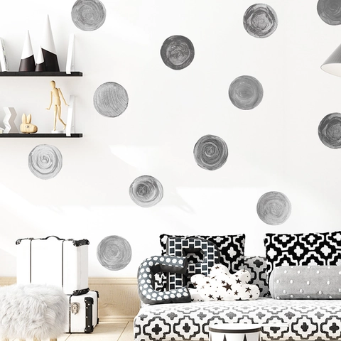 Grigio Acquerello Punto Rotondo Adesivi Murali Moderno Minimalista PVC DIY Decorativi Decalcomanie Da Parete Per Camera Soggiorno Casa Arredo