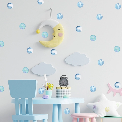 Blue Watercolor Polka Dots Wall Stickers Waterproof PVC Round Geometric DIY Wall Decal For Kids Bedroom Nursery Decor