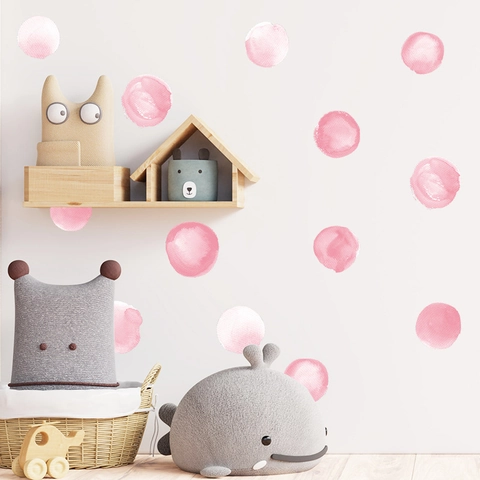 Aquarel Roze Stippen Muurstickers Verwijderbare PVC DIY Ronde Muurstickers Voor Kinderkamer Slaapkamer Kledingkast Huis Decoratie