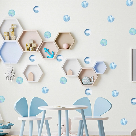 Blue Watercolor Polka Dots Wall Stickers Waterproof PVC Round Geometric DIY Wall Decal For Kids Bedroom Nursery Decor