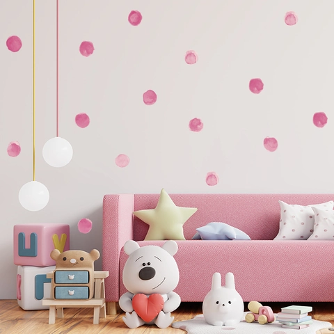 Watercolor Pink Polka Dot Wall Stickers DIY PVC Art Decals For Kids Bedroom Wardrobe Fridge Home Decor Watercolor Dots Wall Mural