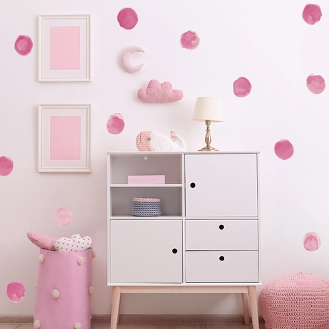 Watercolor Pink Polka Dot Wall Stickers DIY PVC Art Decals For Kids Bedroom Wardrobe Fridge Home Decor Watercolor Dots Wall Mural