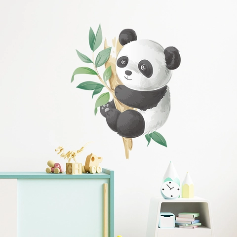 Cartoon Panda Climbing Bamboo Wall Sticker Self-Adhesive PVC Decal For Kids Room Nursery Kindergarten Home Decoration