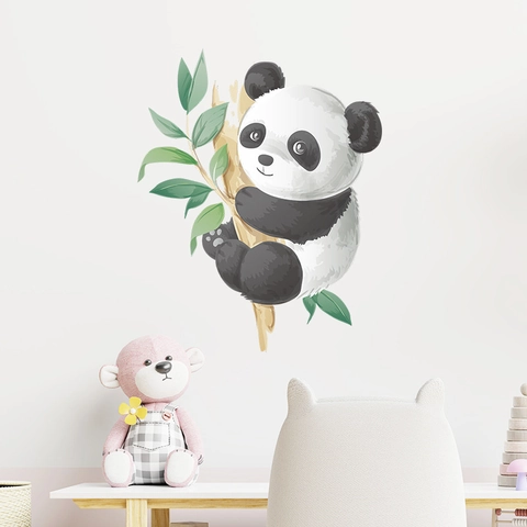 Cartoon Panda Climbing Bamboo Wall Sticker Self-Adhesive PVC Decal For Kids Room Nursery Kindergarten Home Decoration