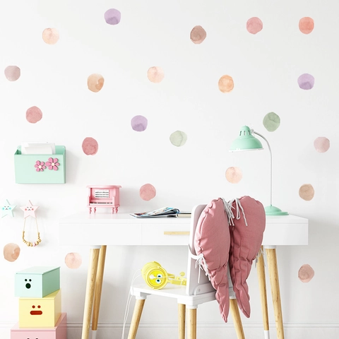 Watercolor Dots Wall Stickers For Bedroom Wardrobe DIY Colorful Morandi Circle PVC Wall Decals Kids Room Home Art Decor
