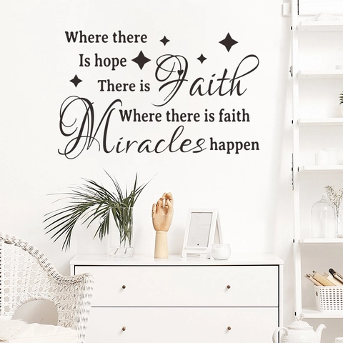 Miracles Happen Inspirierender Spruch Wandtattoo Wo Hoffnung Ist Glaube Motivierend PVC Kunst Aufkleber Home Deko