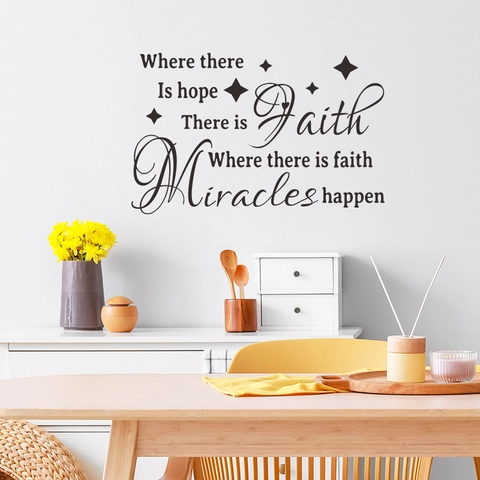Miracles Happen Inspirierender Spruch Wandtattoo Wo Hoffnung Ist Glaube Motivierend PVC Kunst Aufkleber Home Deko