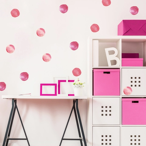 Roze Aquarel Polka Dot Muurstickers PVC Ronde Cirkel Stickers Voor Kinderkamer Slaapkamer Kledingkast Huis Decor DIY