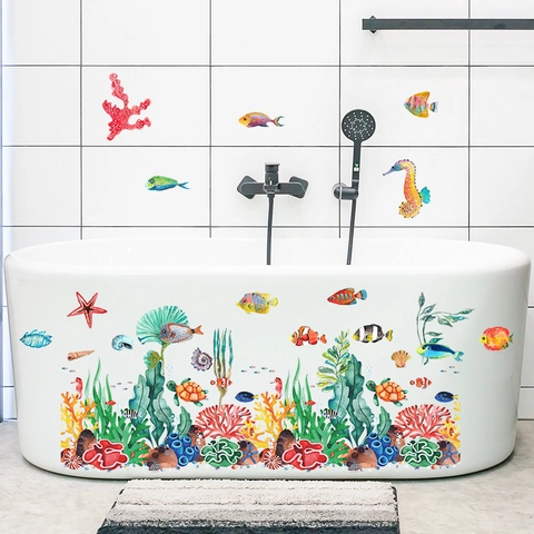 Adesivi Murali in PVC Mondo Marino Creature Marine Corallo Cavalluccio Marino Tartaruga per Bagno Cameretta Bambini DIY